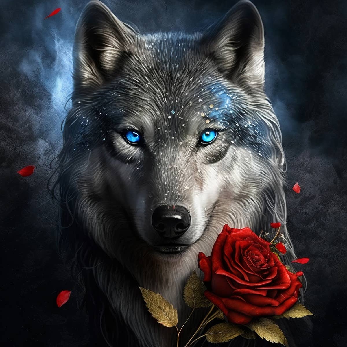 Wolf w/Rose Magnet