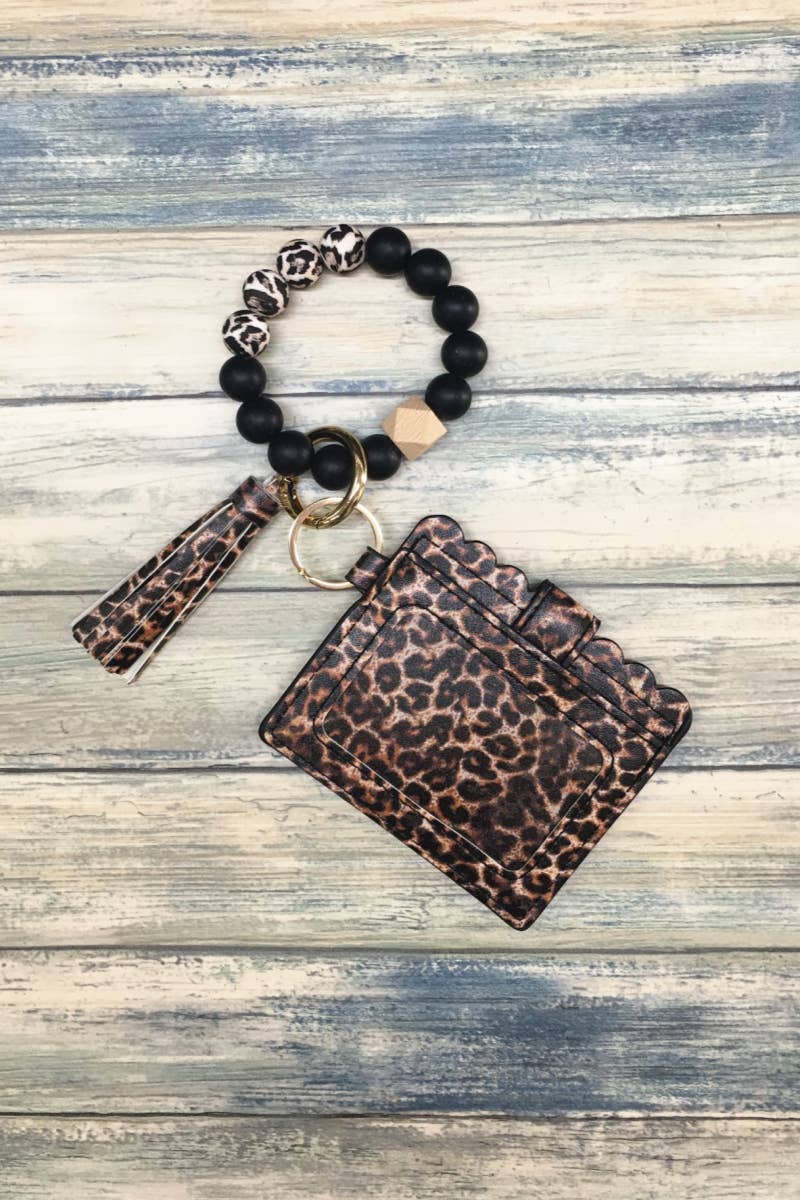 Silicone Beaded Bracelet Card Holder Keychain