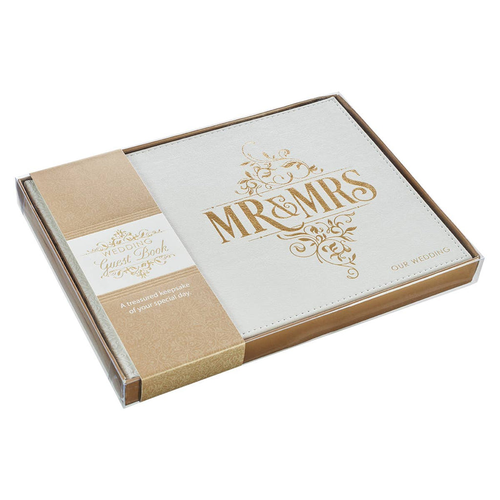 Guest Book White/Gold Mr. & Mrs. Our Wedding