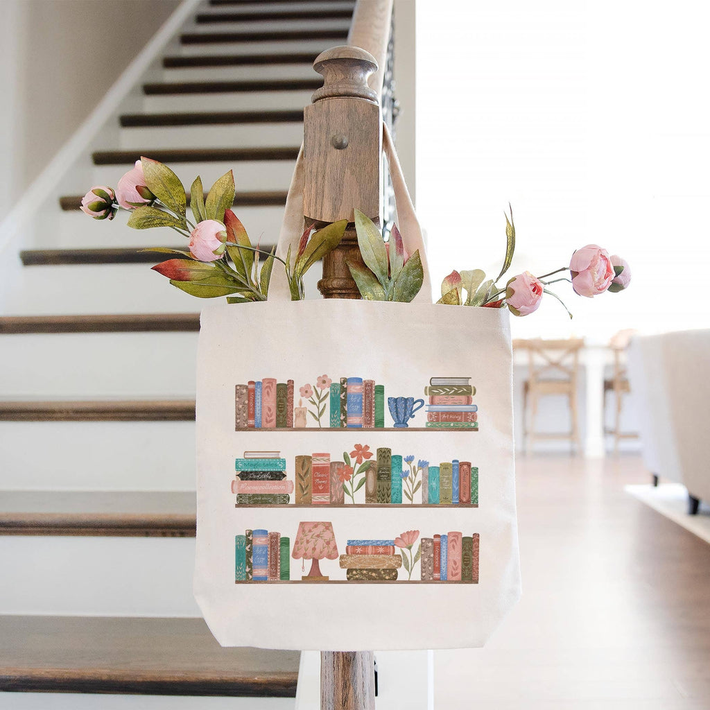 Tote Bag Natural Canvas-Pretty Little Chapters Book Shelves