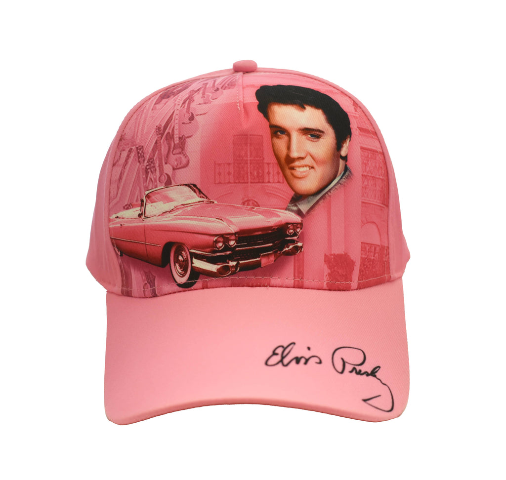 Elvis Cap Pink with guitars& Cadillac