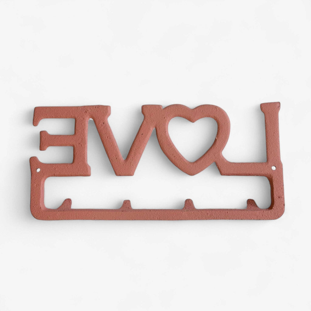 Love Wall Hook Rack with Heart, Cast Iron for Keys, Scarves or Jewelry, 9.8"