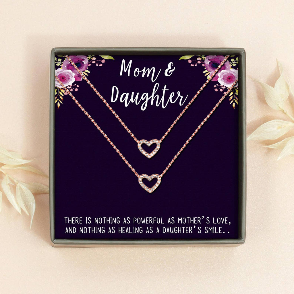 Mom and Daughter Matching Heart Necklace Jewelry: Rose Gold