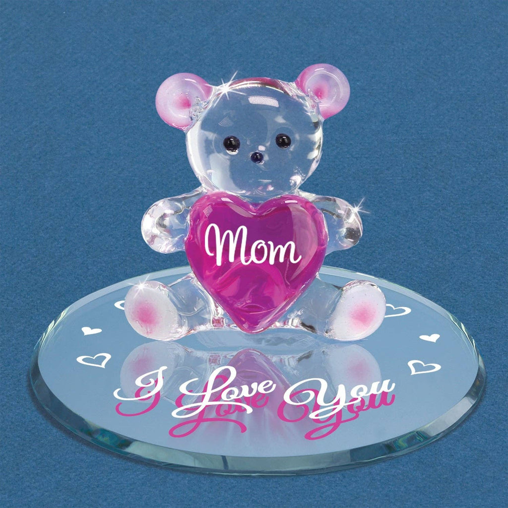 Mom I Love You Glass Bear Figurine