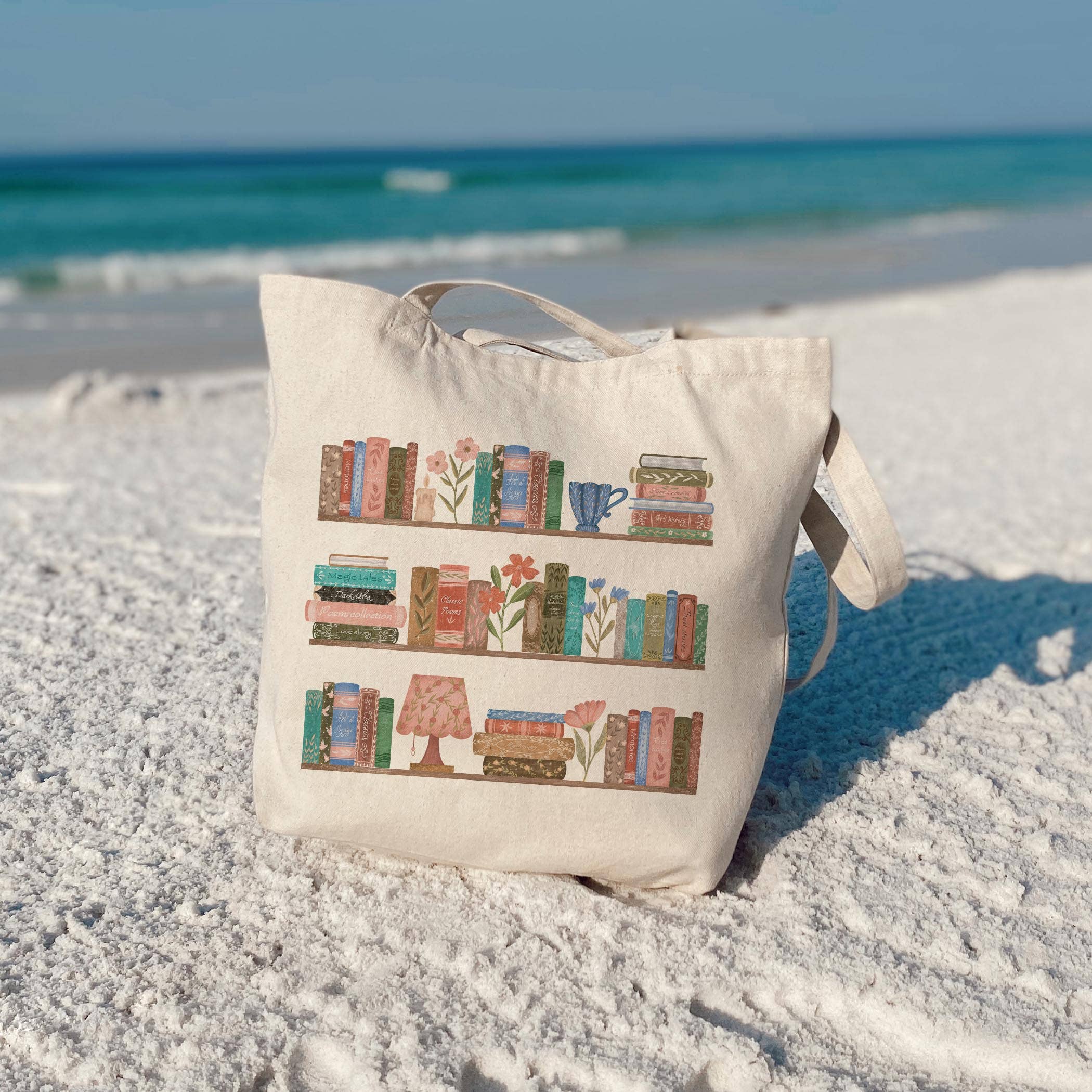Tote Bag Natural Canvas-Pretty Little Chapters Book Shelves