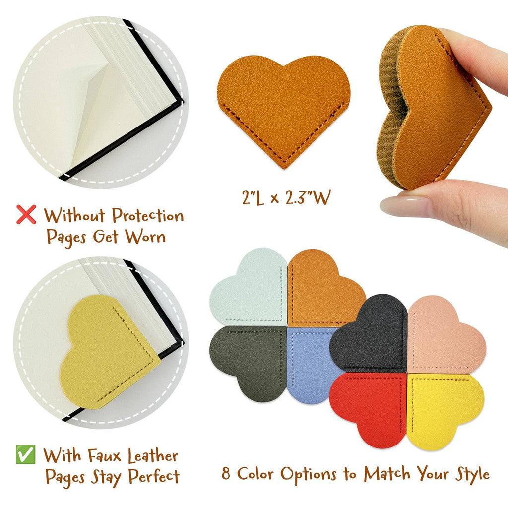 Wrapables.com - Wrapables Leather Corner Bookmarks, Page Marker, Reading Supplies (Set of 8), Hearts