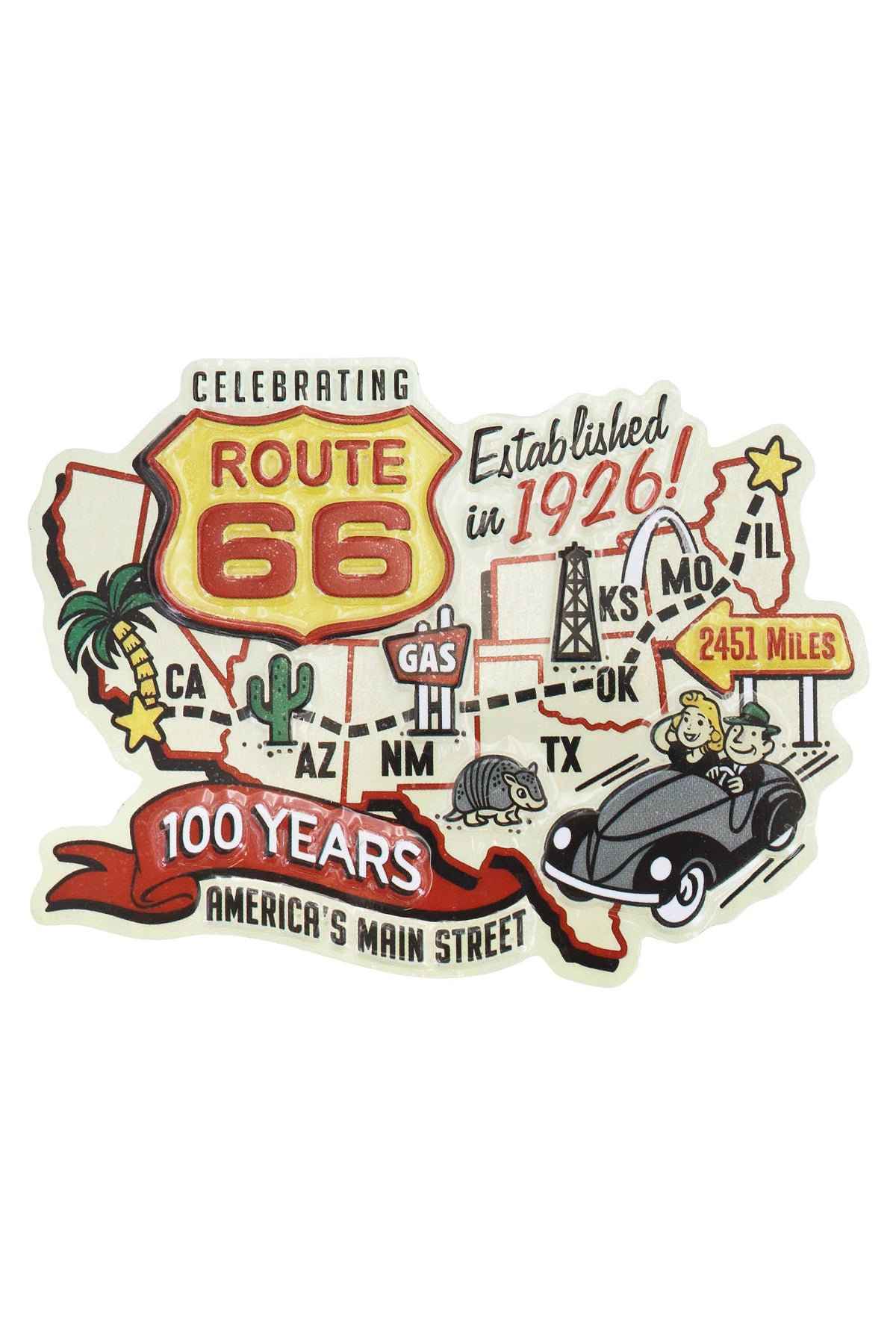 Vintage Historic Route 66 Highway Road Map Magnet