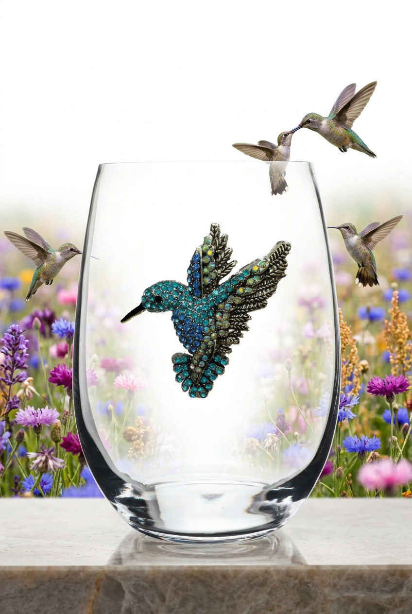 Hummingbird Jeweled Stemless Wine Glass