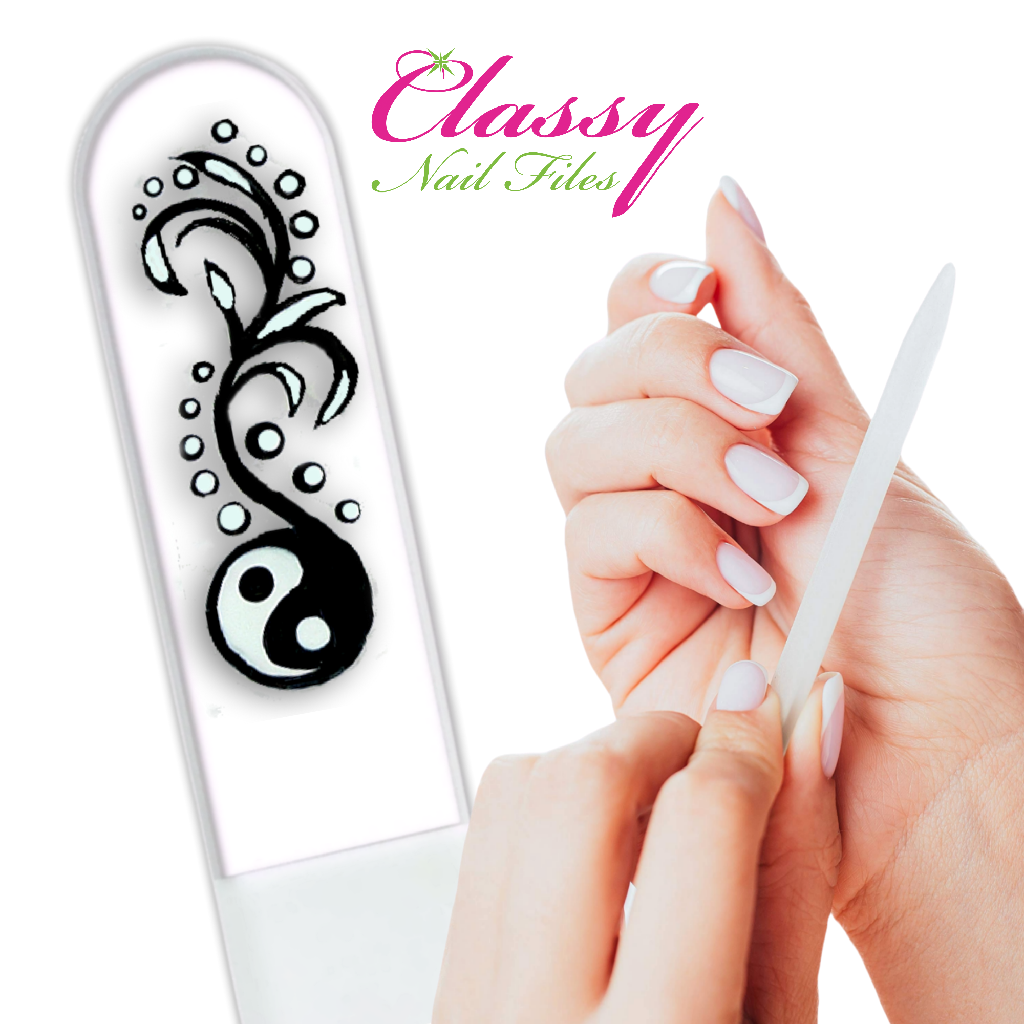 Yin Yang Chinese Balance Hand Painted Crystal Nail File: Small