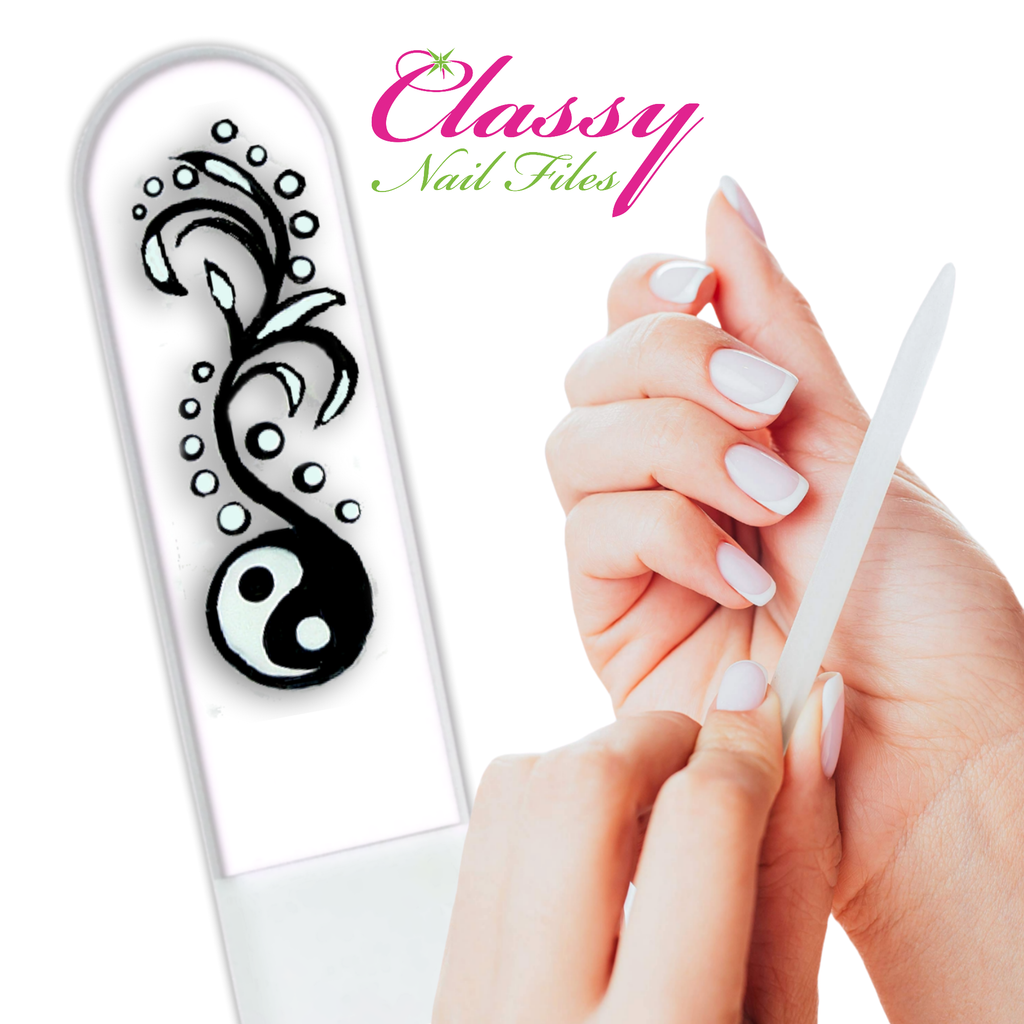 Yin Yang Chinese Balance Hand Painted Crystal Nail File: Medium