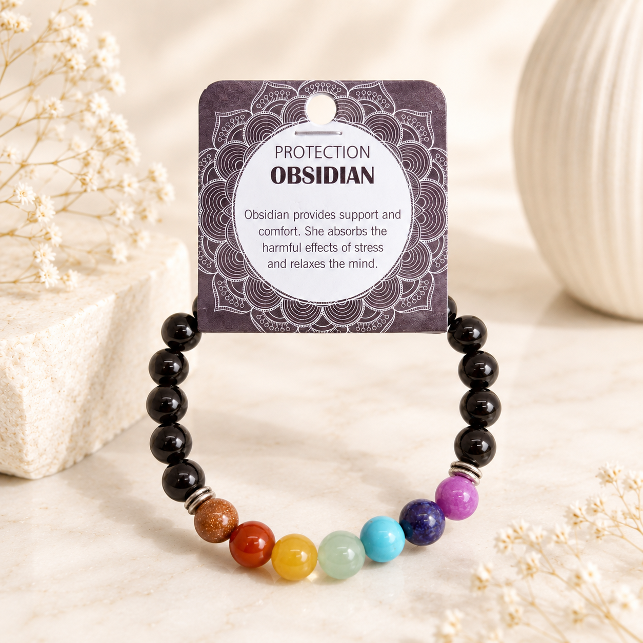 Obsidian Synthetic Stone Bracelet 8mm Obsidian Protection