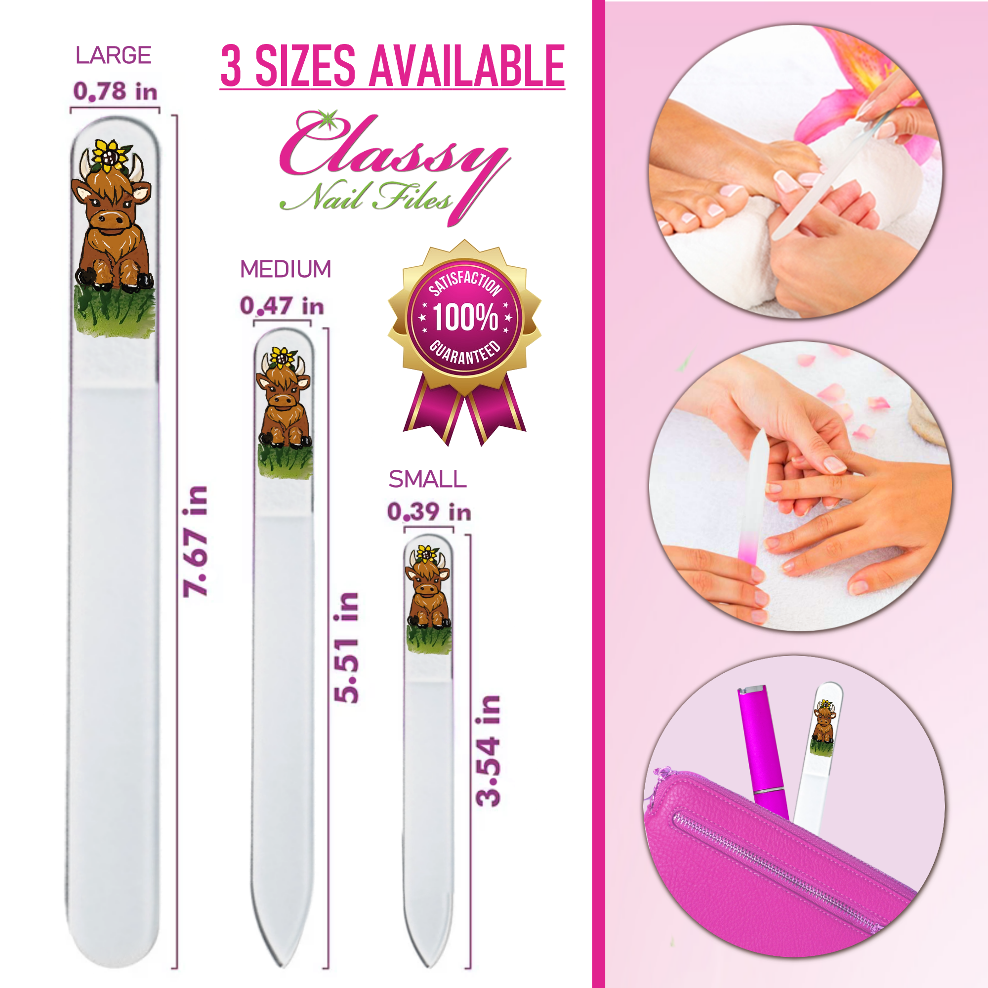 Highland Cow Sunflower Farm Hand Painted Crystal Nail File: Medium