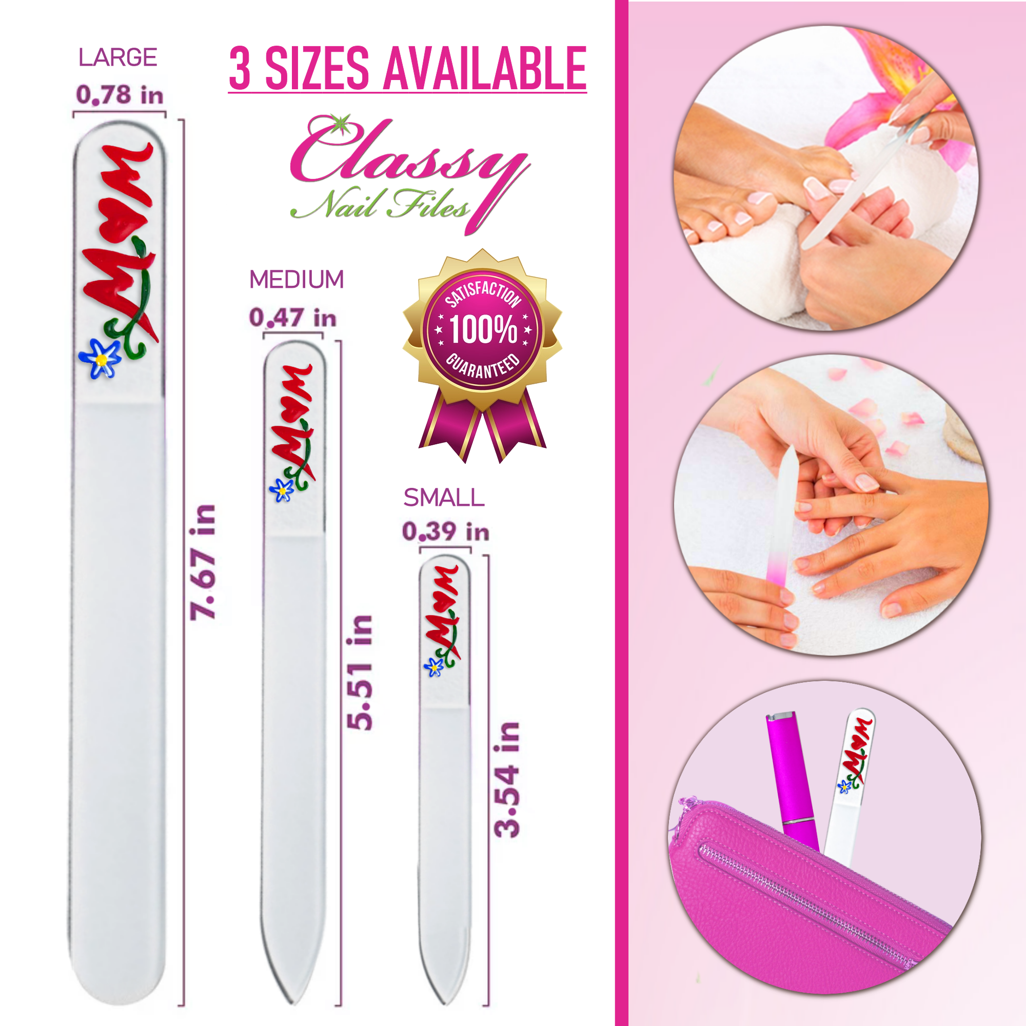 Mom Flowers Mother's Day Gift Hand Painted Crystal Nail File: Large