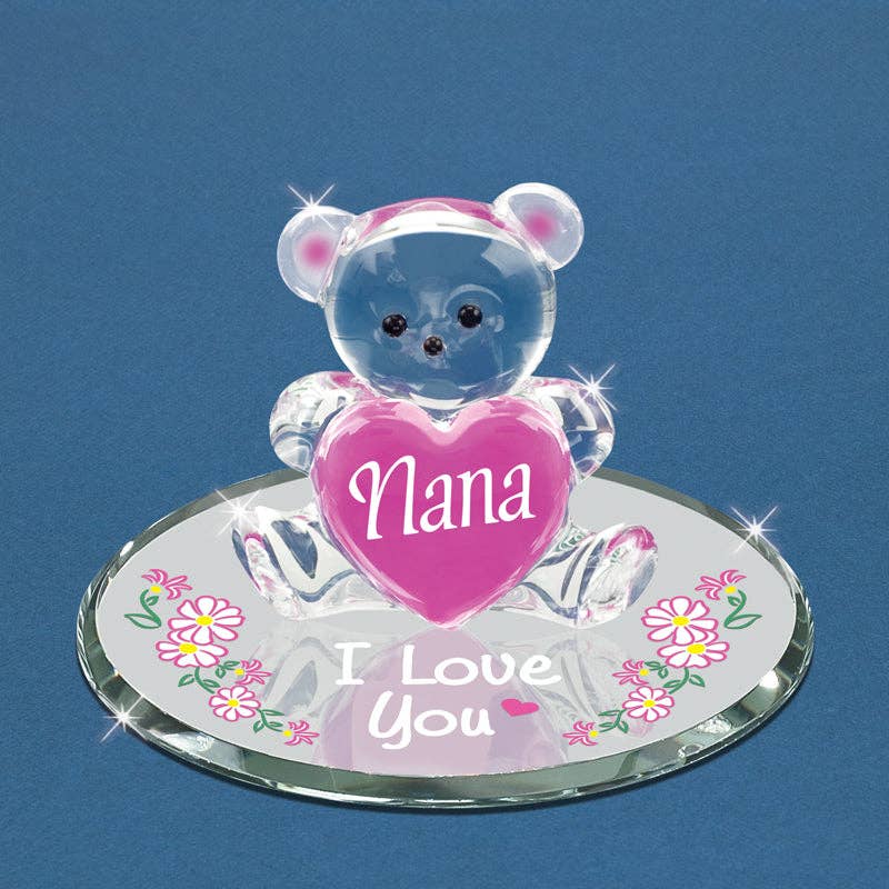Love You Nana Bear and Heart Glass Figurine