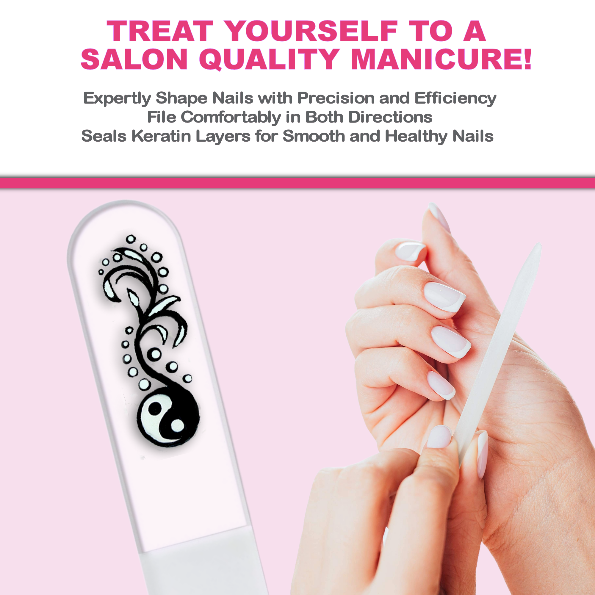 Yin Yang Chinese Balance Hand Painted Crystal Nail File: Medium