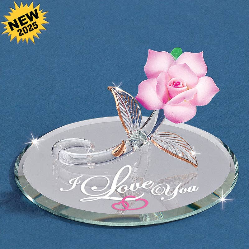 I Love You Pink Glass Rose