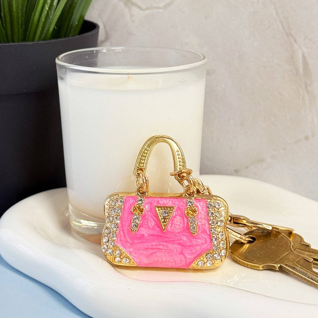 Pink Rhinestone Handbag Shaped Purse Charm Keychain