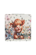 Pink Highland Cow Glittery Square Compact Mirror