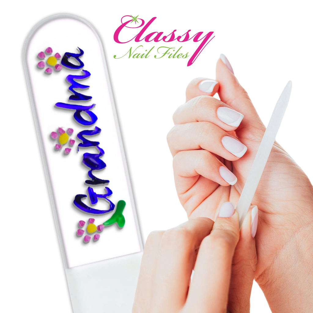 Grandma Flowers Gift Hand Painted Czech Crystal Nail File: Large