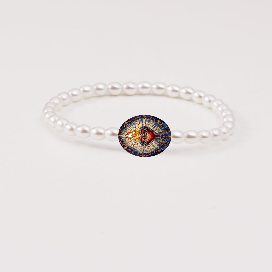 Sacred Heart Crystal Pearl Holy Water Bracelet