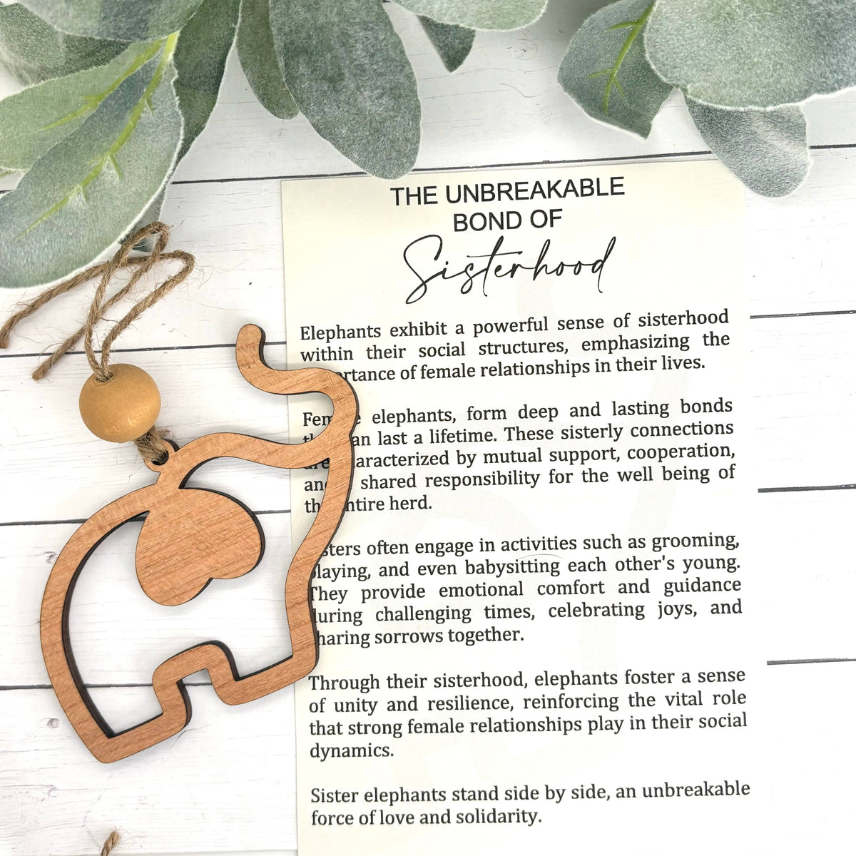 Elephant Sisterhood Story Card Ornament/Car Charm / Maple