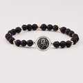 Saint Michael Lava Rock - Gold Spacers - Men's Holy Water Bracelet