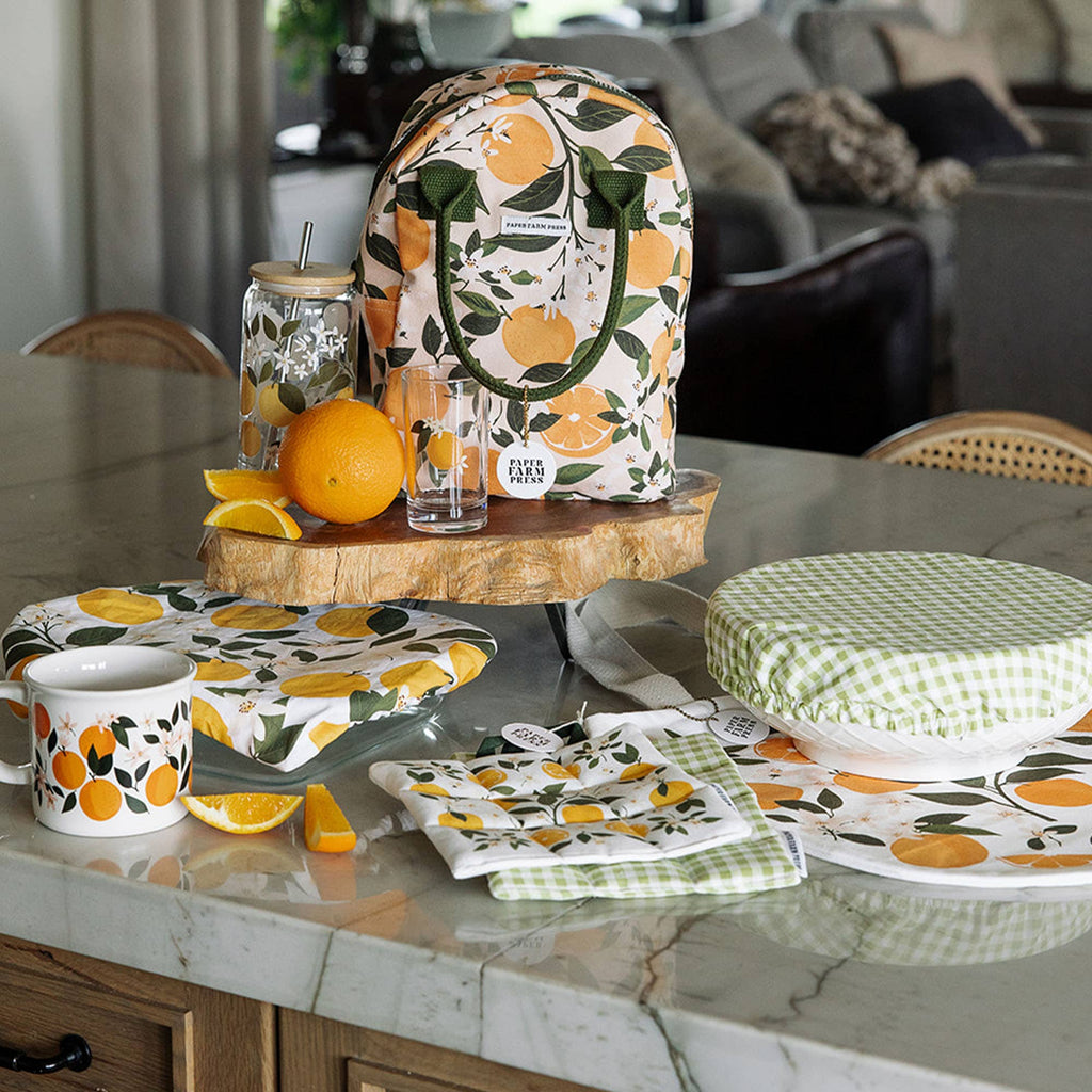 Orange Orchard Reusable Fabric Bowl Cover Set