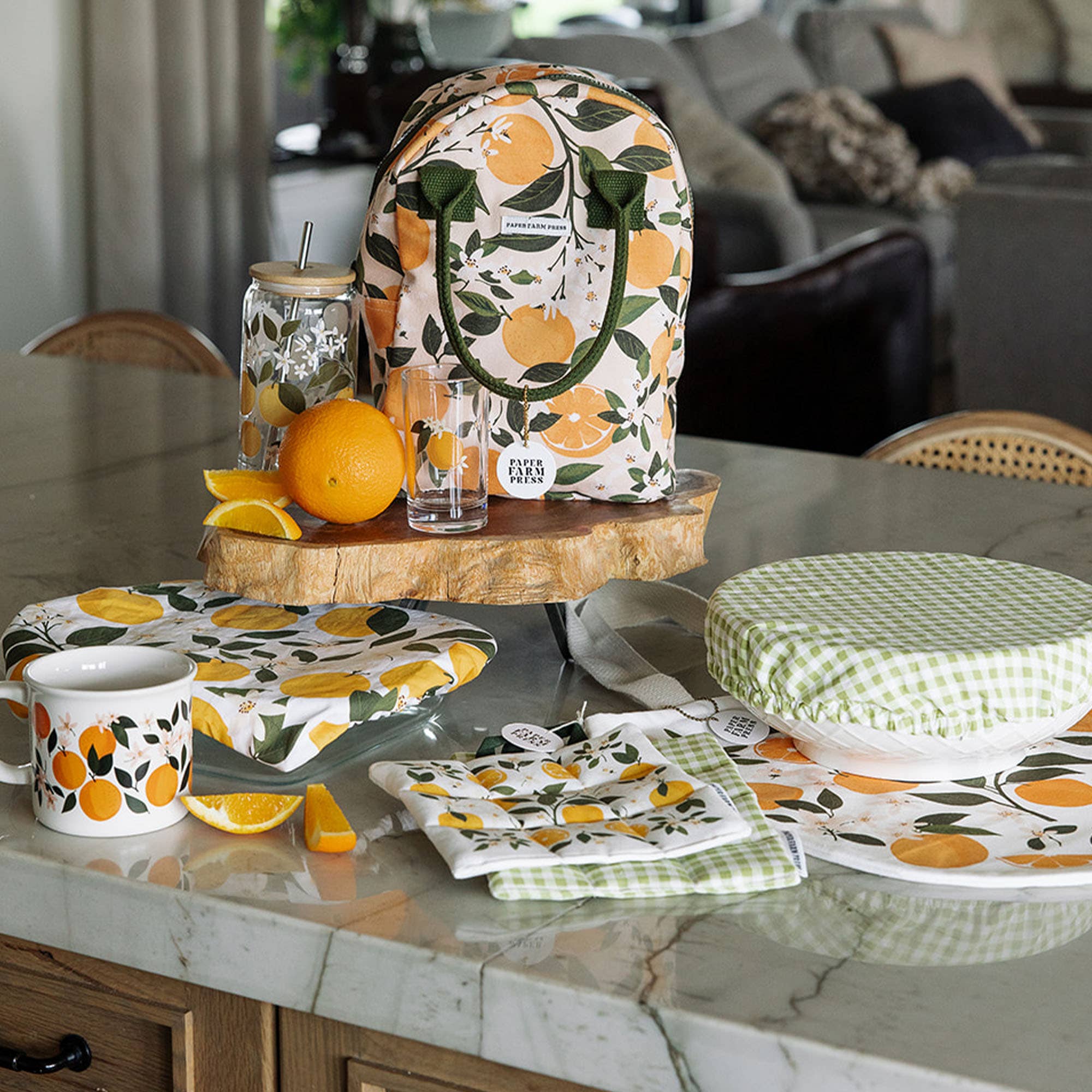Orange Orchard Reusable Fabric Bowl Cover Set