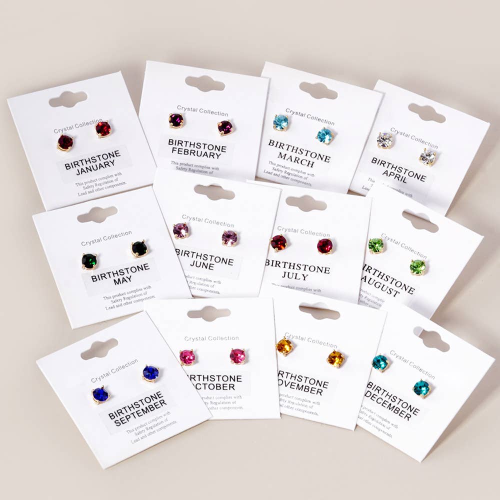 Birthday Stone Stud Earrings