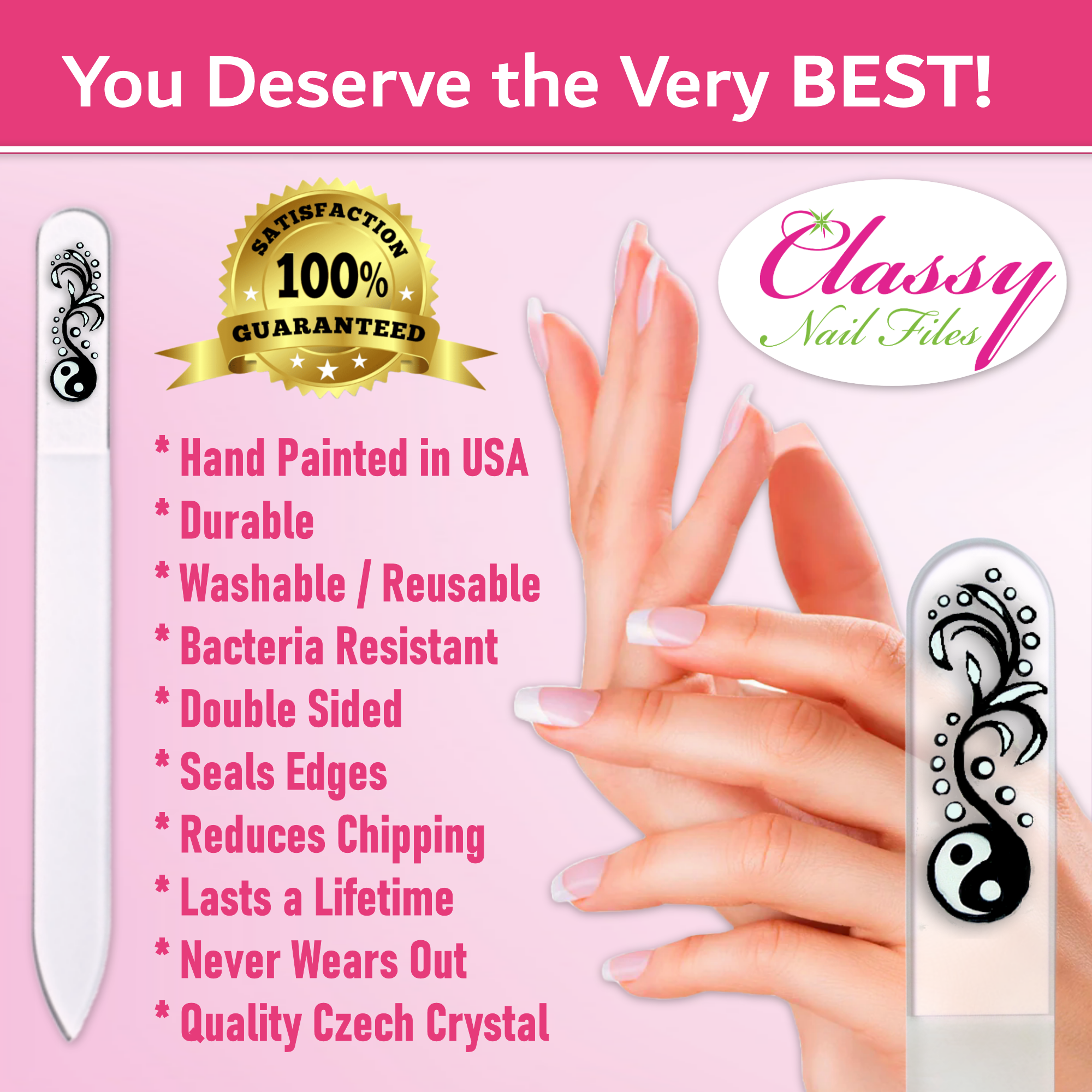 Yin Yang Chinese Balance Hand Painted Crystal Nail File: Small