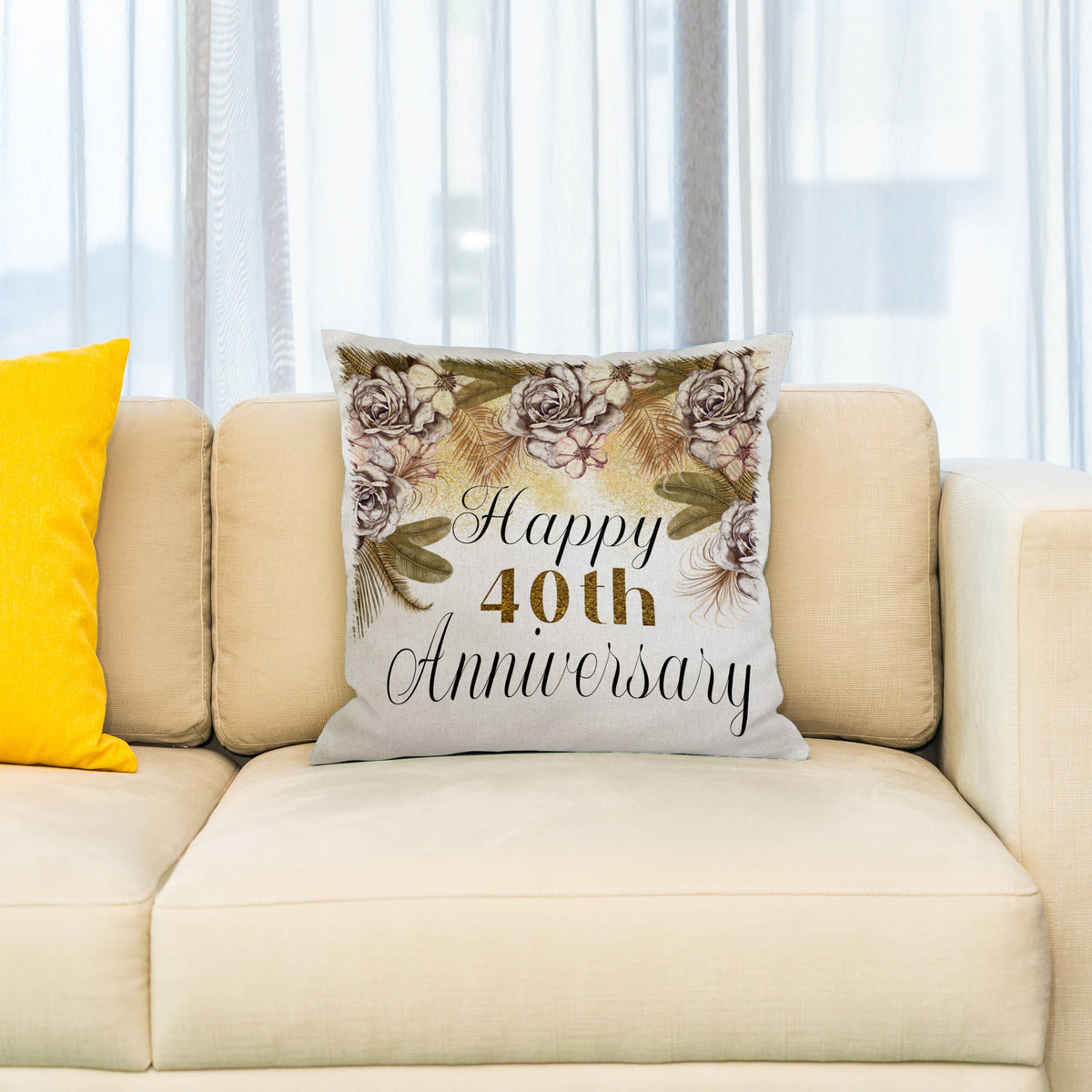 Happy 40th Anniversary Pretty Boho Floral, Pillow