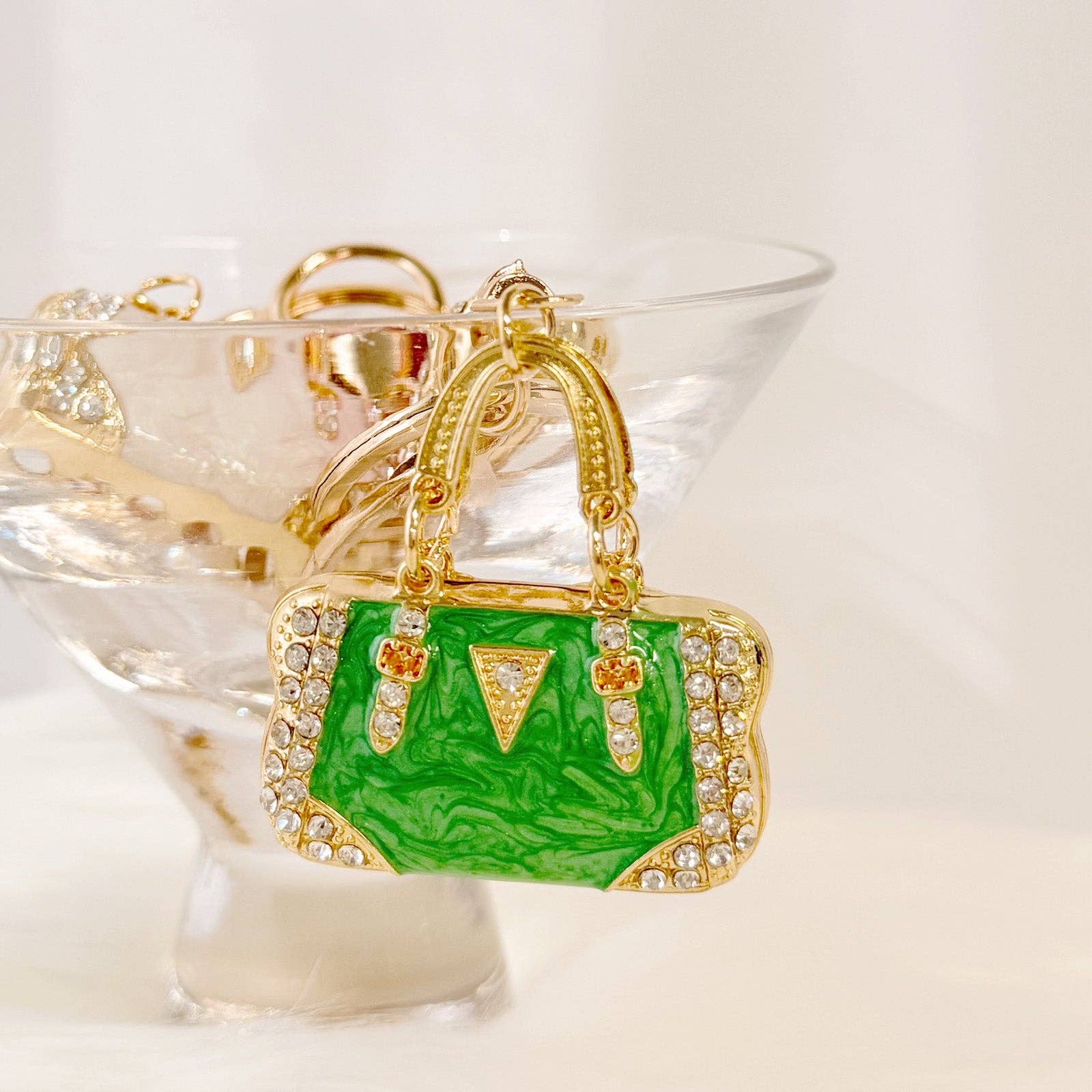Rhinestone Handbag Shaped Purse Charm Keychain: Red