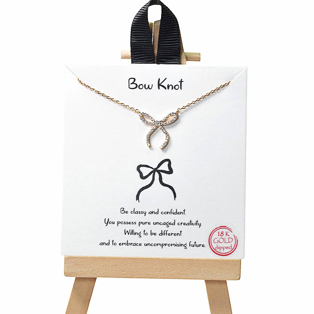 Bow Knot ribbon bow cubic zirconia necklace: Silver