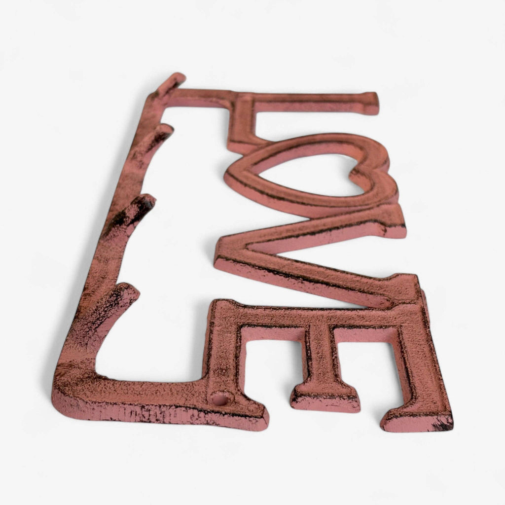 Love Wall Hook Rack with Heart, Cast Iron for Keys, Scarves or Jewelry, 9.8"