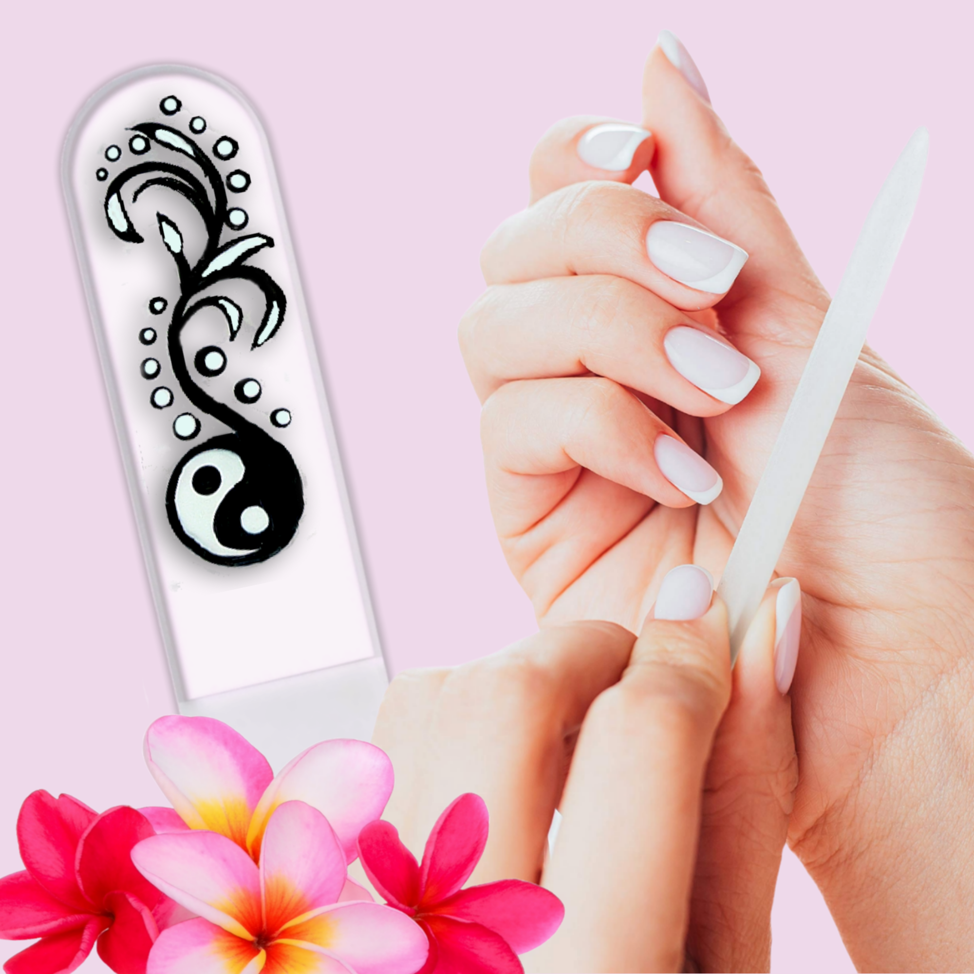 Yin Yang Chinese Balance Hand Painted Crystal Nail File: Small