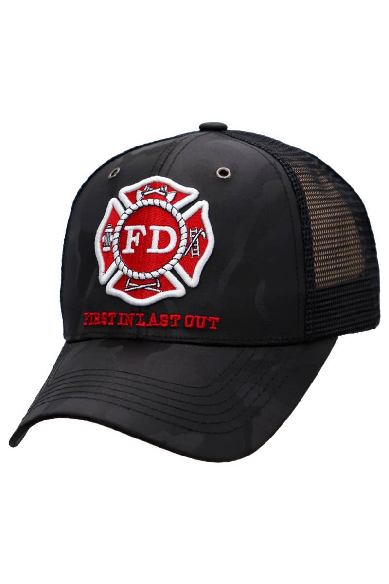 Fire Department Black Camo Mesh Trucker Hat
