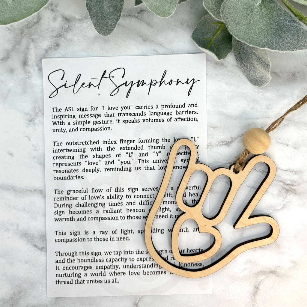 ASL “I Love You”-Silent Symphony Story Card Charm : Cherry