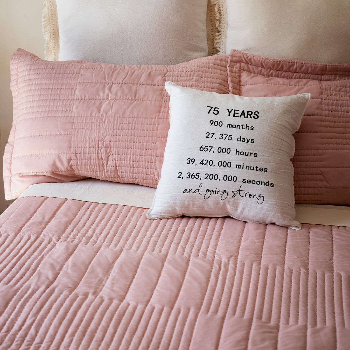 75 years in months days hours minutes and going strong 75th birthday, Pillowh