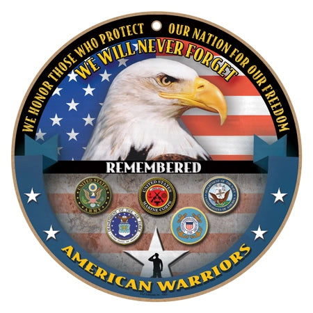 Remembered Military Round Wood Sign