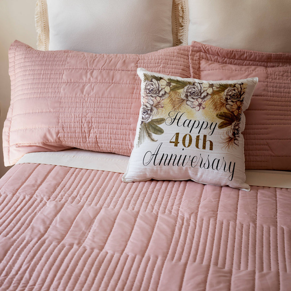 Happy 40th Anniversary Pretty Boho Floral, Pillow