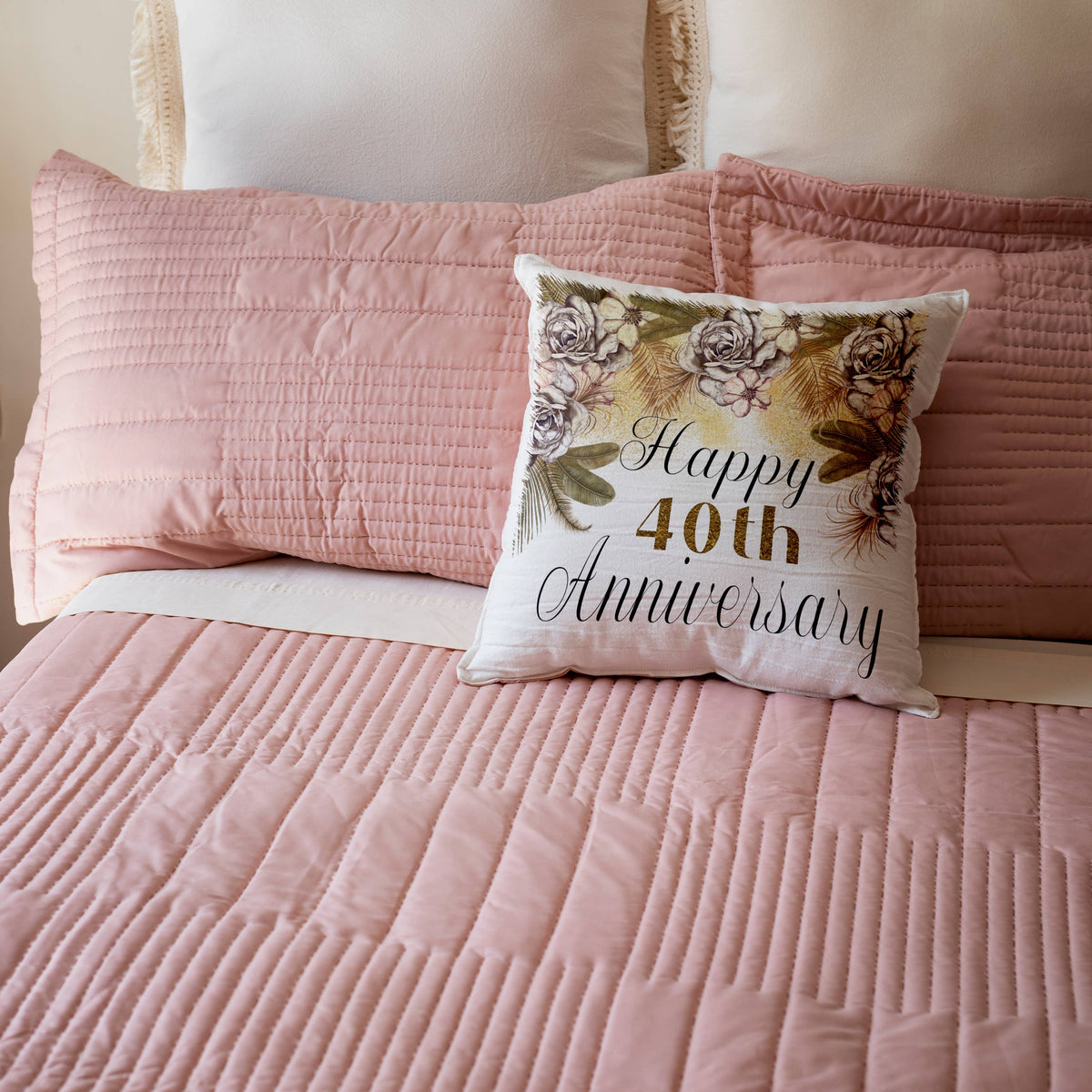 Happy 40th Anniversary Pretty Boho Floral, Pillow