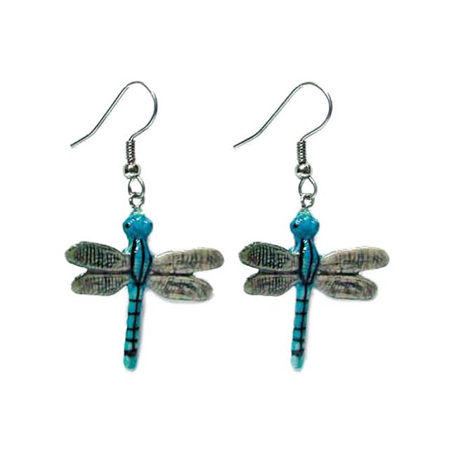 Blue Stripe Dragonfly Earrings