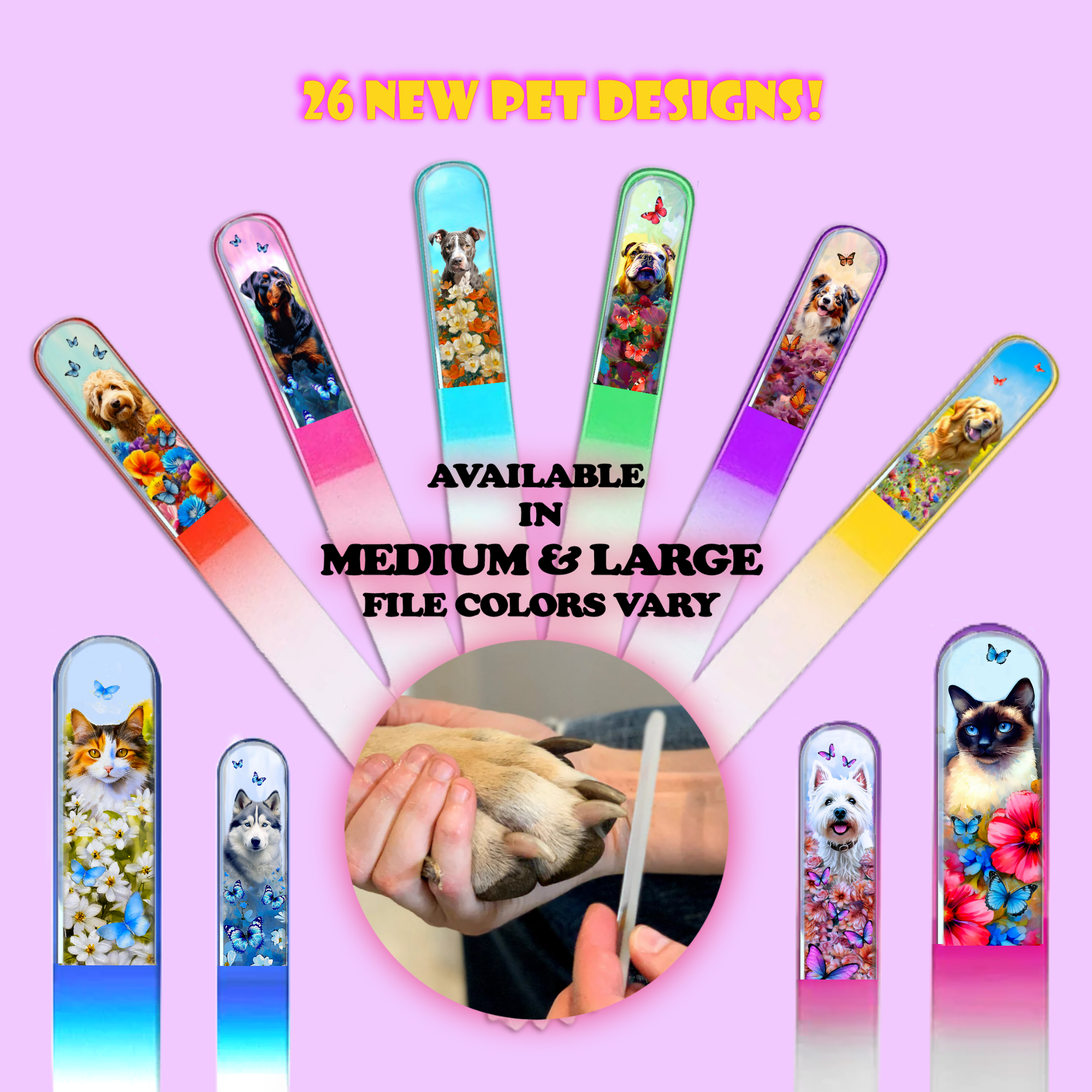 Yellow Sunflowers 3D Colored Czech Crystal Nail File : Medium