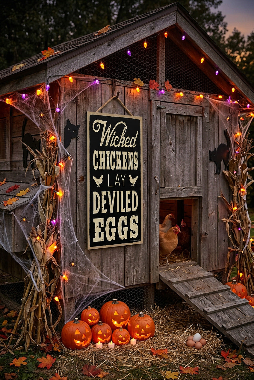 Wicked chickens lay deviled eggs 5" x 10" primitive wood plaque