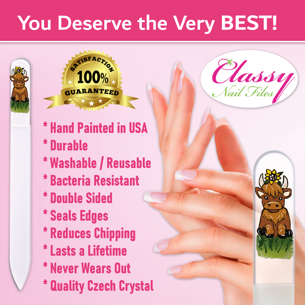Highland Cow Sunflower Farm Hand Painted Crystal Nail File: Small