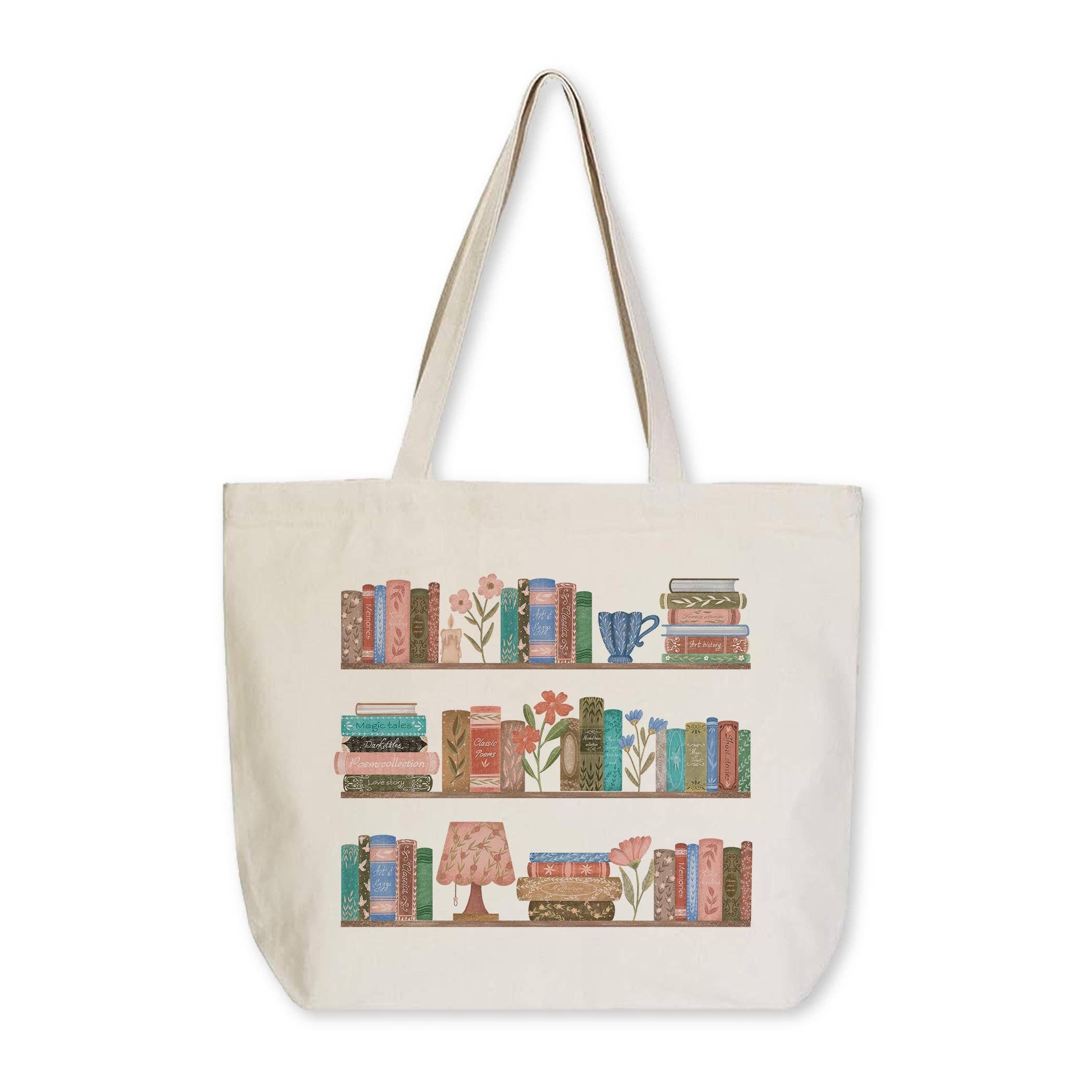 Tote Bag Natural Canvas-Pretty Little Chapters Book Shelves