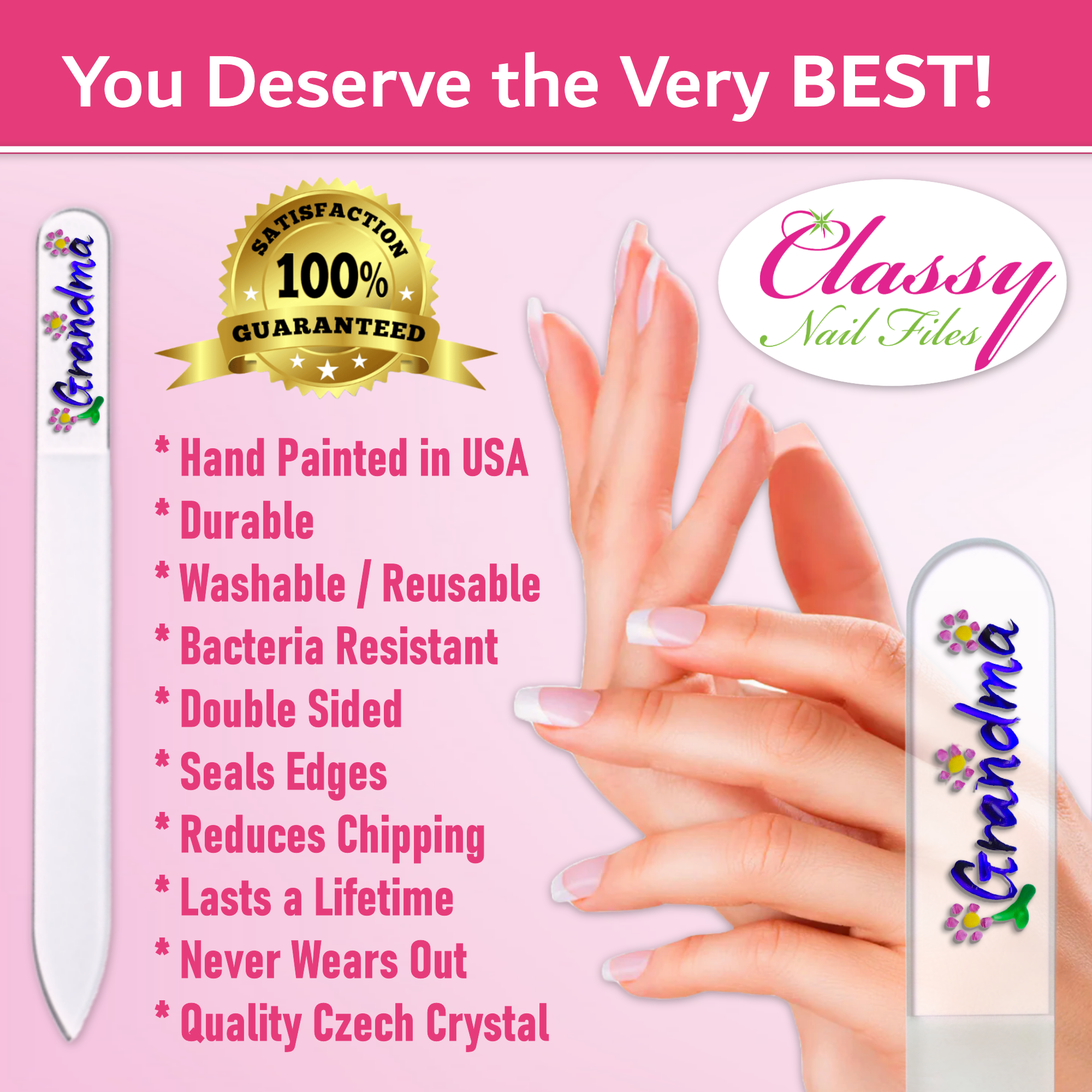 Grandma Flowers Gift Hand Painted Czech Crystal Nail File: Small