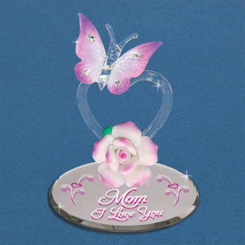 Mom I Love YouGlass Butterfly Figurine