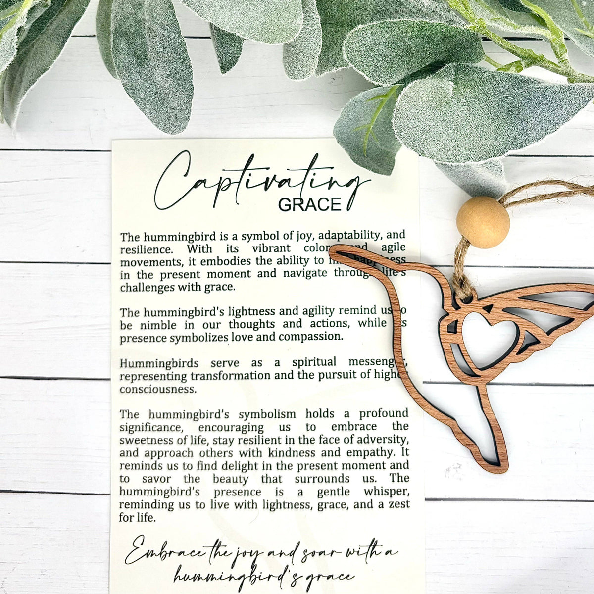 Hummingbird Grace Story Card Ornament/Car Charm/Maple