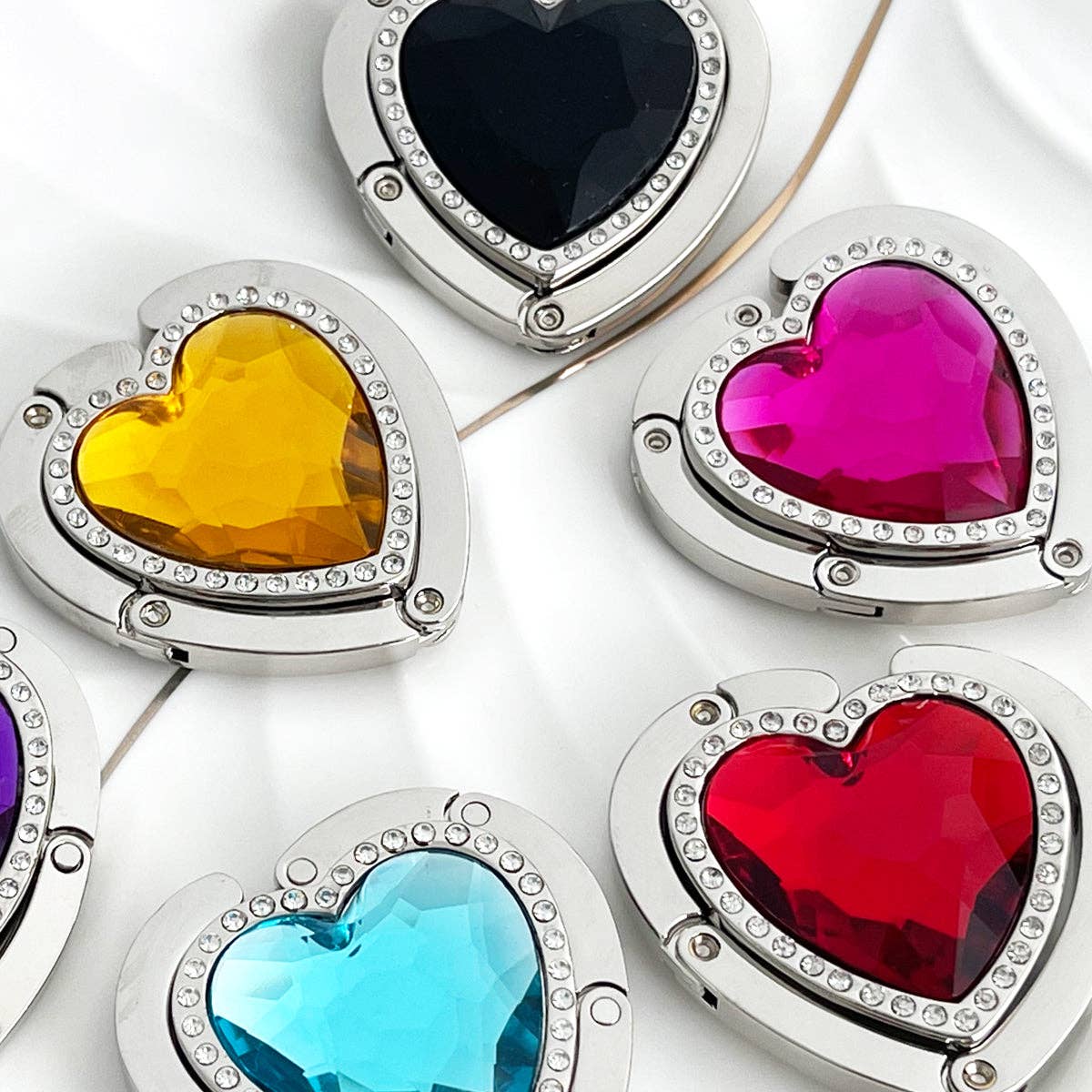 Wrapables Heart Shaped Purse Hook Hanger with Rhinestones: Pink